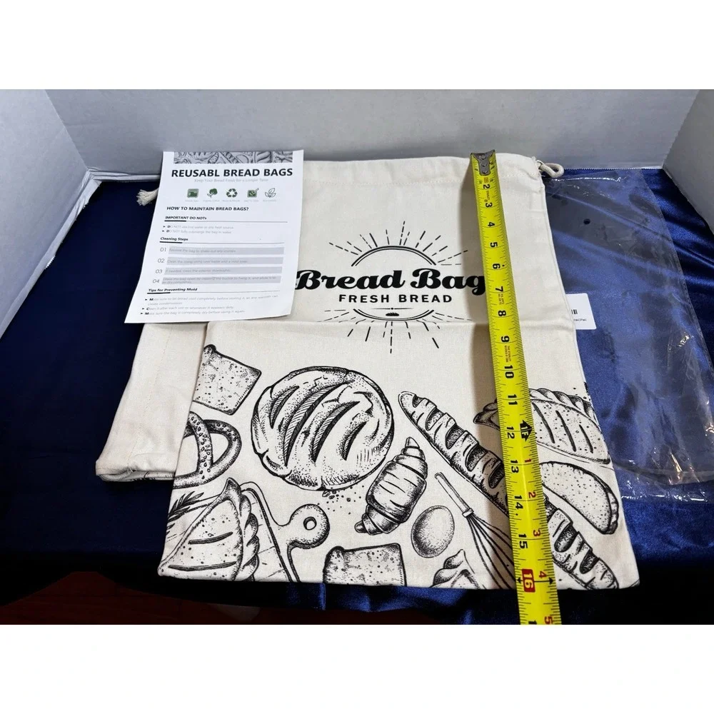 Lemzodo Cotton Reusable Bread Bags Large 2-Pack Beige/Black Freezer Safe[Z]